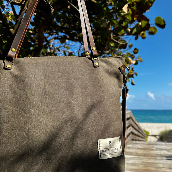 Waxed Canvas Leather Tote Bag