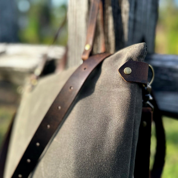 Waxed Canvas Leather Tote Bag
