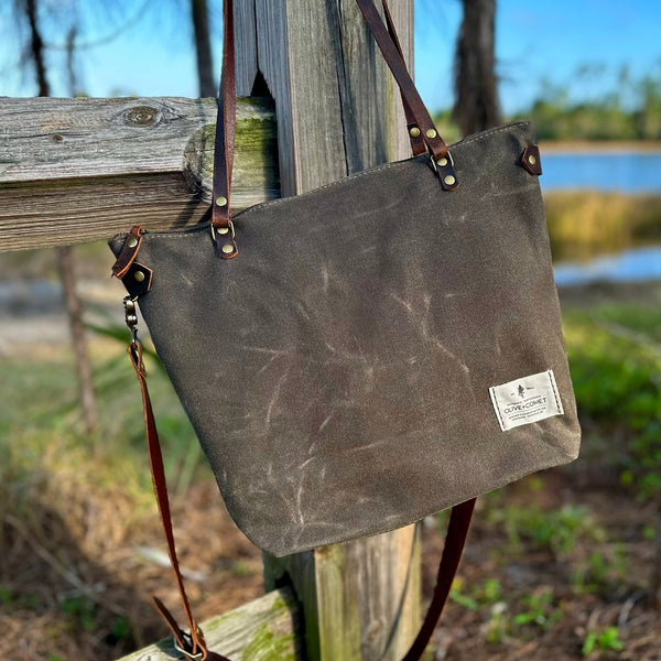 Waxed Canvas Leather Tote Bag