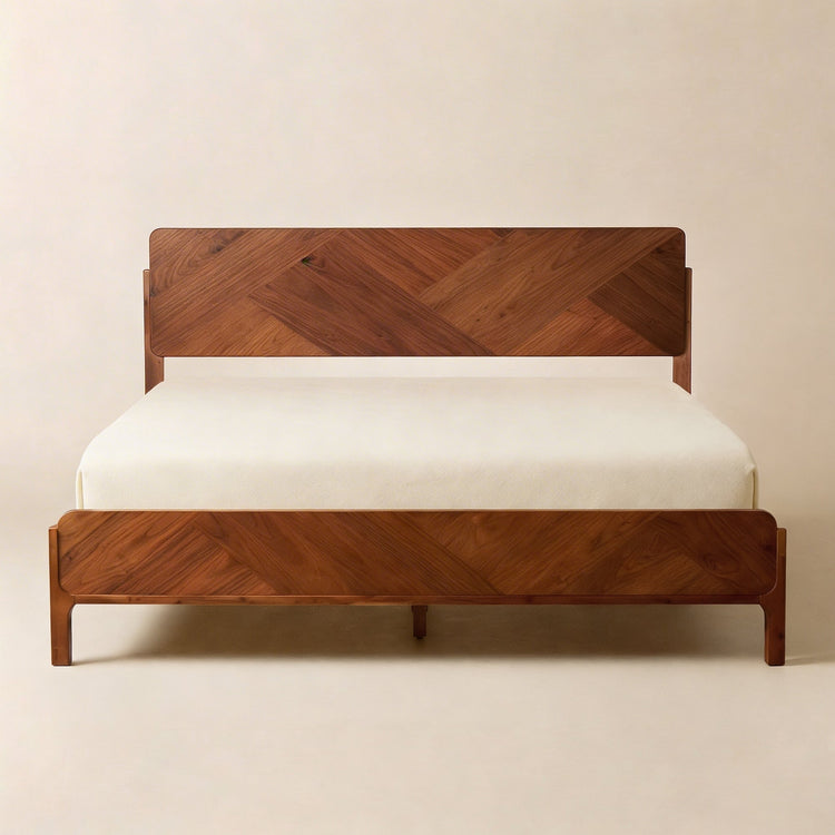 Geometric Parquet Wood Bed Frame
