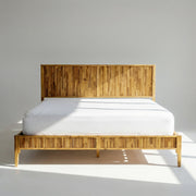 Fluted Acacia Wood Bed Frame — detail of finish and surface variation