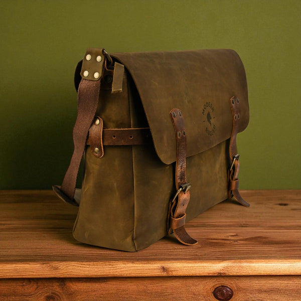 Treated Bovine Leather Buckled Messenger Bag