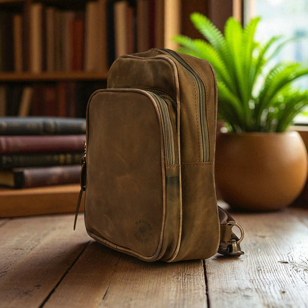 Treated Leather Crossbody Sling Bag