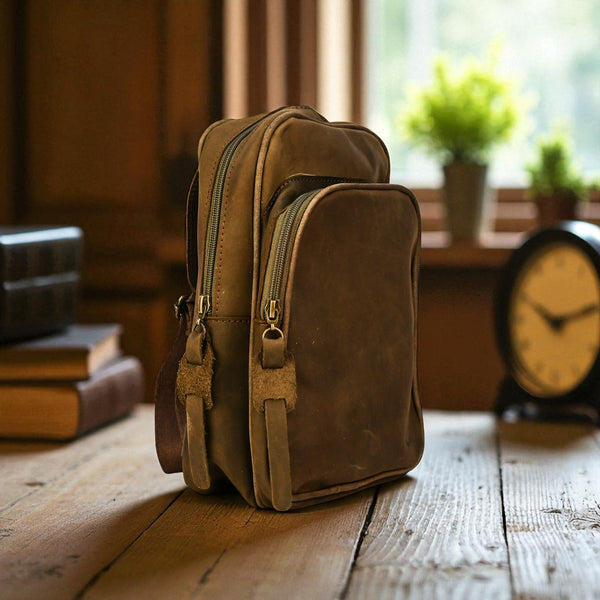 Treated Leather Crossbody Sling Bag