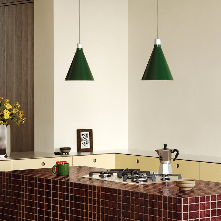 Dark Green Cone LED Pendant with Sphere III Bulb