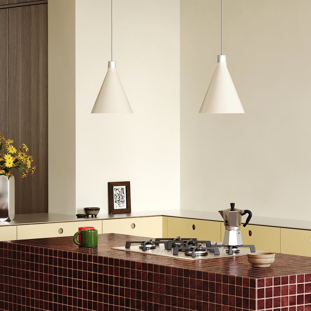 Oyster White Cone Pendant with Sphere III LED Bulb