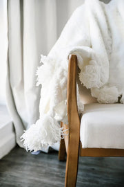 Cable-Knit Pom Pom Throw Blanket