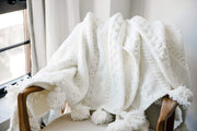 Cable-Knit Pom Pom Throw Blanket