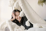 Cable-Knit Pom Pom Throw Blanket