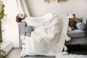 Cable-Knit Pom Pom Throw Blanket