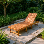 Woven Strap Acacia Outdoor Chaise — scale reference and proportion detail