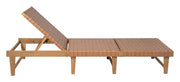 Woven Strap Acacia Outdoor Chaise — back and side profile detail