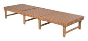 Woven Strap Acacia Outdoor Chaise — styled in a complete room vignette