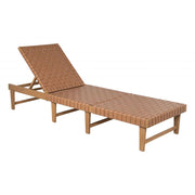 Woven Strap Acacia Outdoor Chaise styled in an outdoor living space