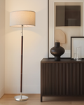Wood-Grain Linen Shade Floor Lamp