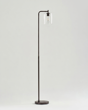 Brass-Finish Glass Cylinder Floor Lamp