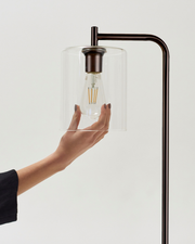 Brass-Finish Glass Cylinder Floor Lamp