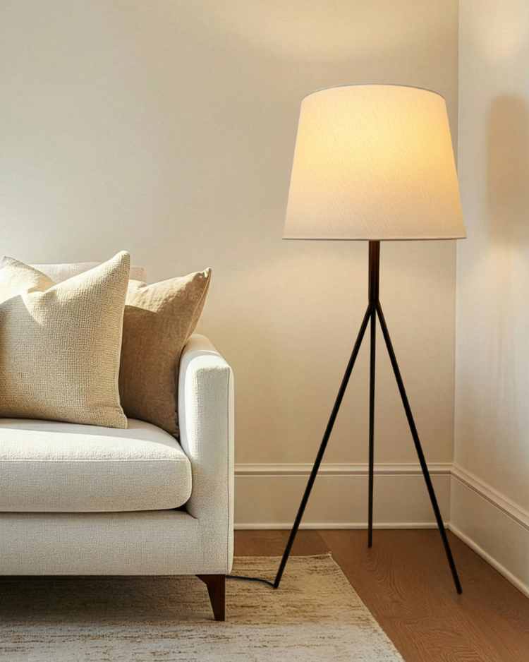 Tripod Metal Fabric Shade Floor Lamp