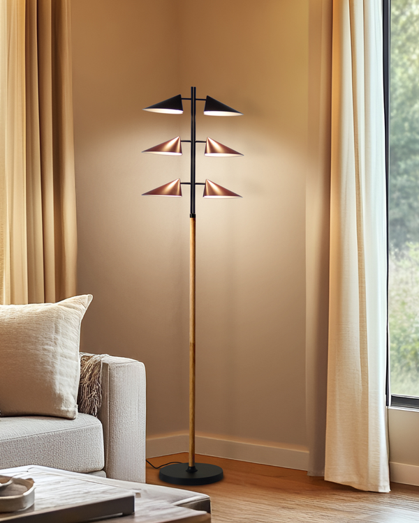 Six-Shade Metal Cone Floor Lamp