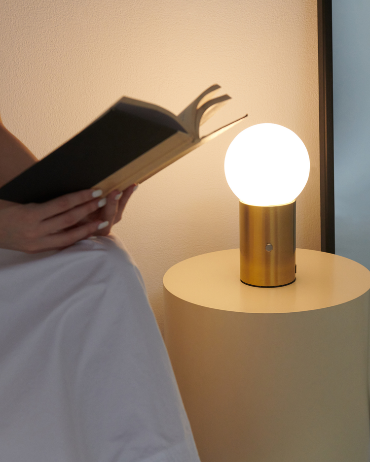 Brass USB Table Lamp with Frosted Glass Globe