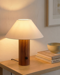 Wood-Grain Column Table Lamp