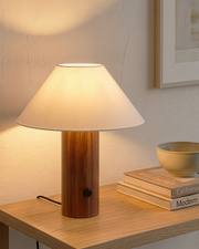 Wood-Grain Column Table Lamp