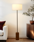 Wood Base Drum Shade Floor Lamp