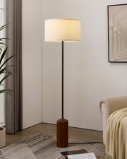 Wood Base Drum Shade Floor Lamp
