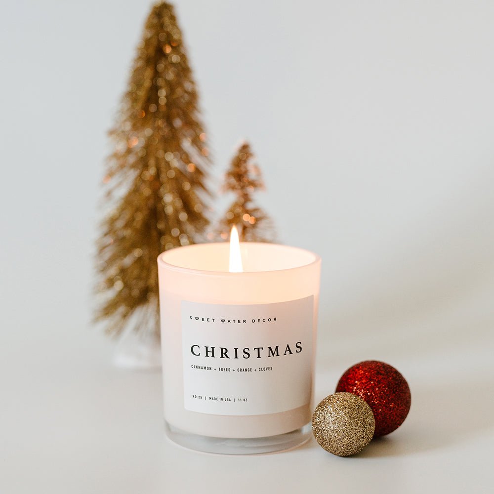 Christmas Soy Candle, White Jar, 11 oz