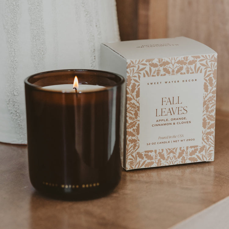 Amber Glass Fall Leaves Soy Candle, 12 oz