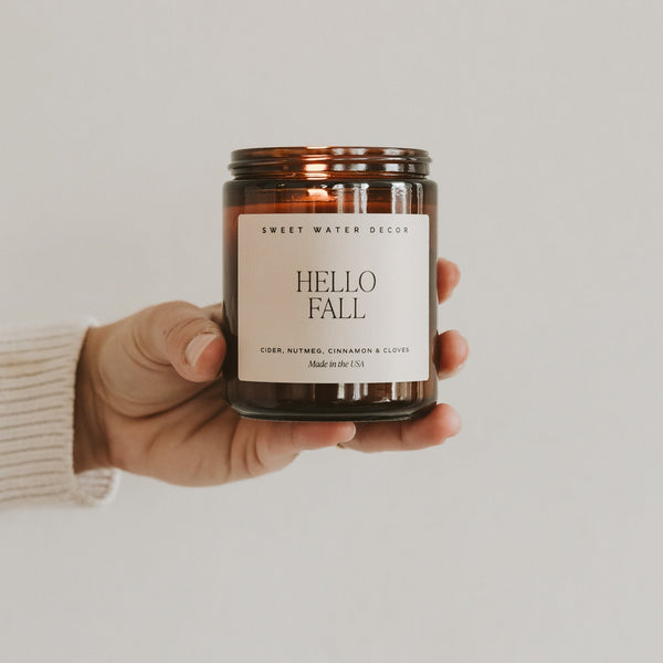 Hello Fall Soy-Blend Candle in Amber Jar, 9 oz
