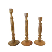 Natural Mango Wood Taper Candle Holders, Set of 3