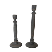 Dark Grey Mango Wood Tapered Candle Holders, Set of 2