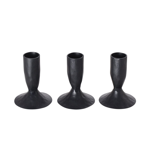 Black-Finish Iron Taper Candleholders, 3.5 in, Set of 3