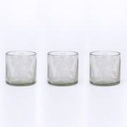 Leaf-Etched Glass Candleholders, Set of 3