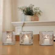 Leaf-Etched Glass Candleholders, Set of 3