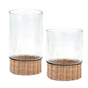Clear Glass and Rattan Candleholder