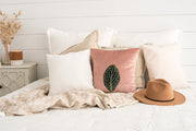Close-up of velvet pile and tonal print texture — Blush Velvet Mosaic Leaf Pillow