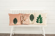 Blush Velvet Wheat-Print Throw Pillow — alternate styling showing pillow grouped with coordinating textiles
