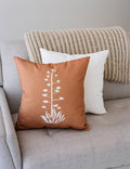 Agave Bloom Printed Linen-Blend Pillow — Desert botanical print on earth-toned linen-blend canvas, 18 x 18 in