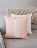 Agave Print Linen-Blend Throw Pillow — Blush linen-blend pillow with agave bloom motif, 18 by 18 inches