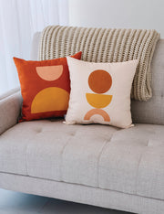 Close-up of linen-blend canvas texture detail — Geometric Print Linen-Blend Throw Pillow