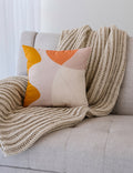 Abstract Print Linen-Blend Throw Pillow — Mod abstract linen-blend pillow in warm ochre, terracotta, and blush tones