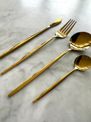 Close-up of hand-thrown stoneware glaze and texture detail — Gold-Finish Flatware Set 16-Piece