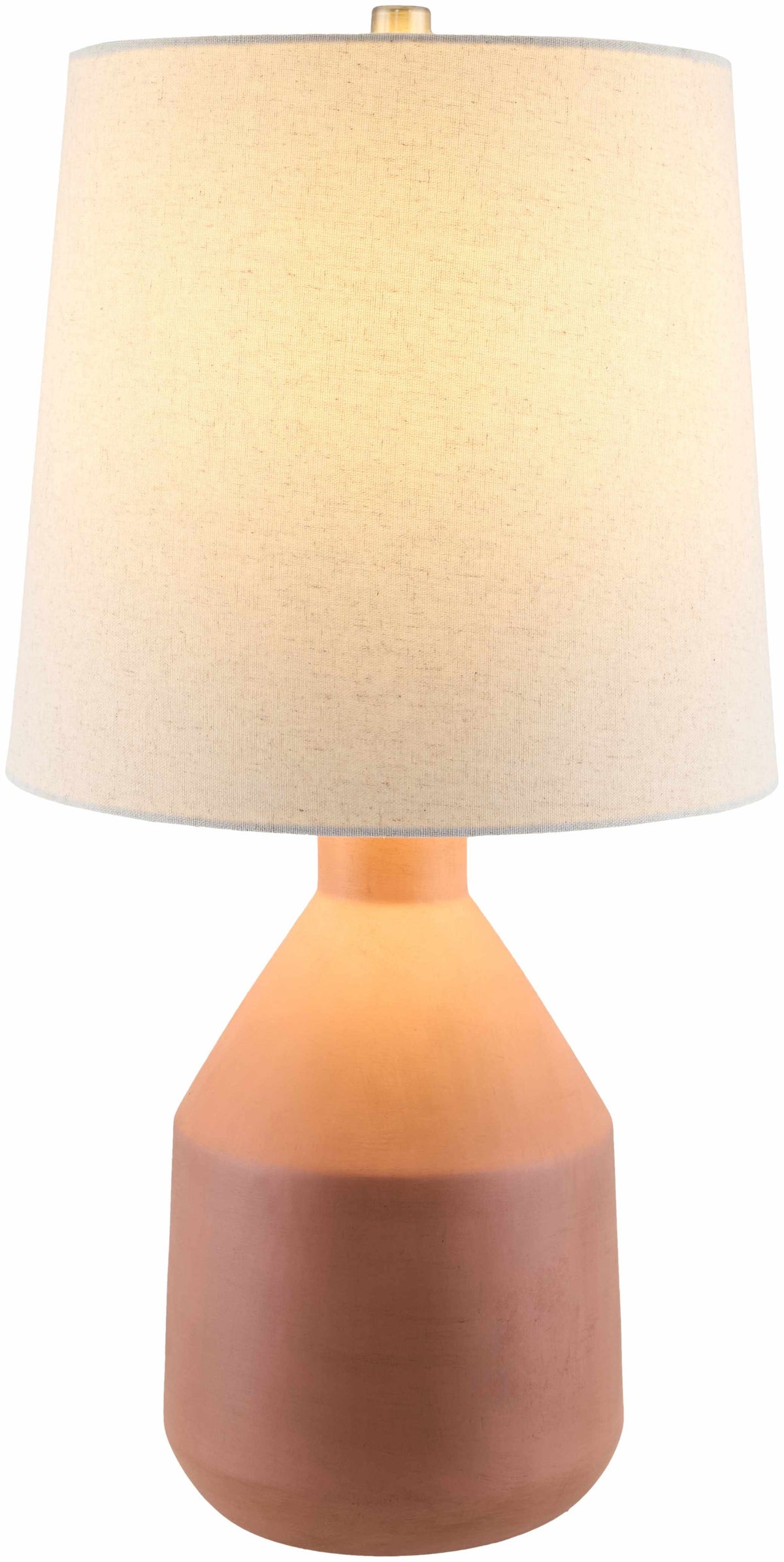 Matte Ceramic Terracotta Table Lamp styled with ceramics and a linen runner