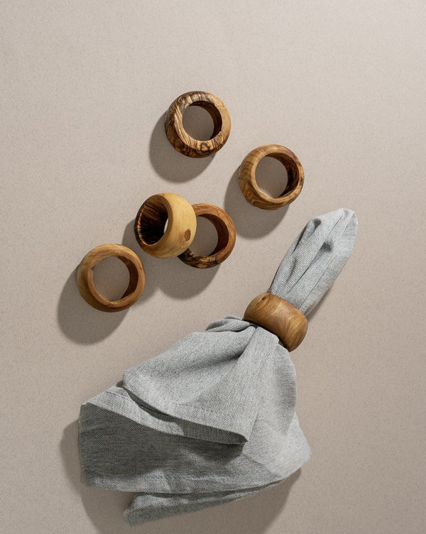 Turned Olive Wood Napkin Ring Set