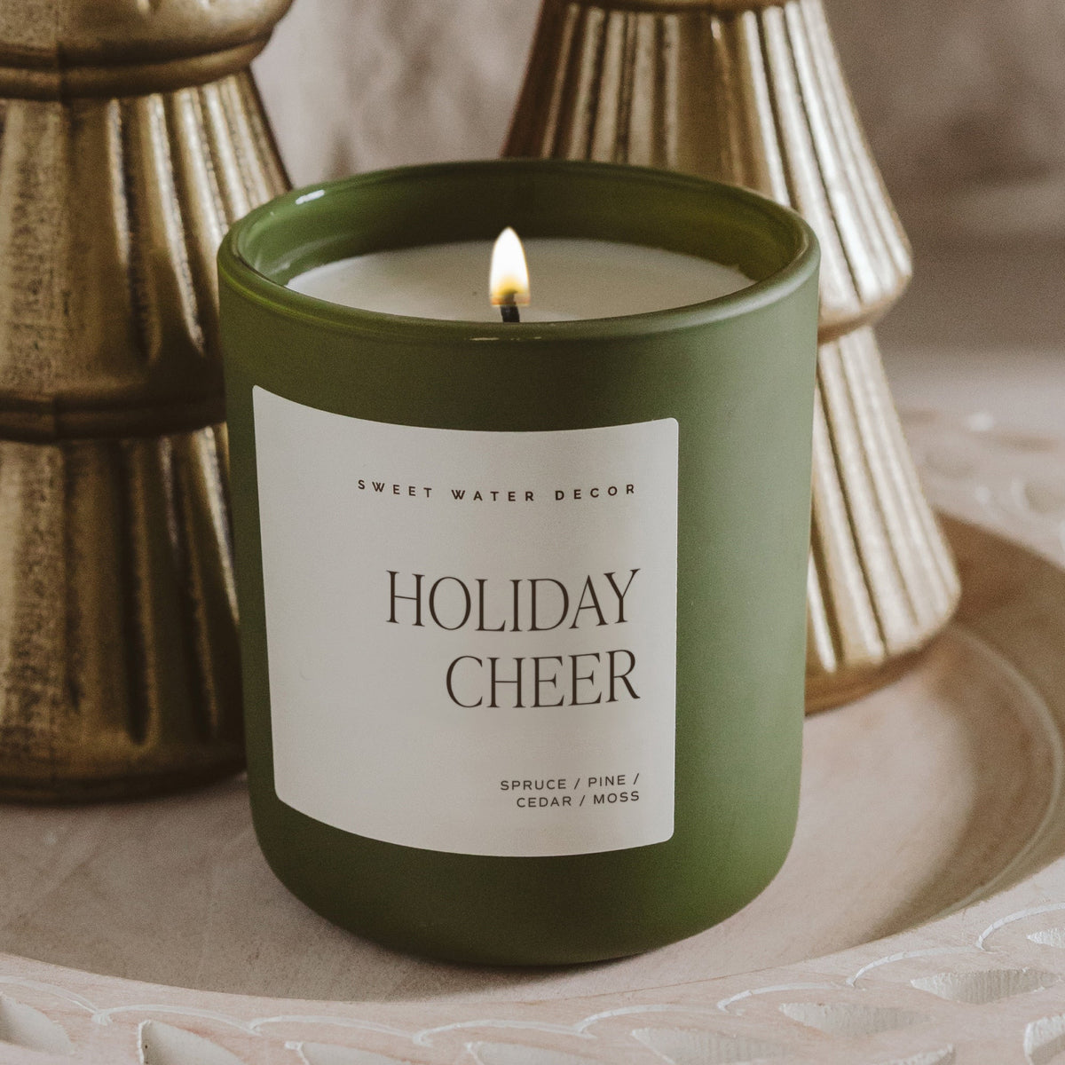 Olive Matte Glass Holiday Soy Candle, 15 oz
