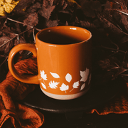 Burnt Orange Fall Leaves Stoneware Mug, 14 oz