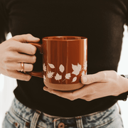 Burnt Orange Fall Leaves Stoneware Mug, 14 oz