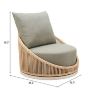 Woven Rattan Swivel Outdoor Accent Chair — close-up of label and production detail